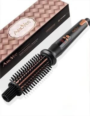 Curling Iron Brush, Ceramic Tourmaline Ionic Hair Curling Wand, Curling Brush with Barrel & Anti-Scald Bristles for All Hair Types