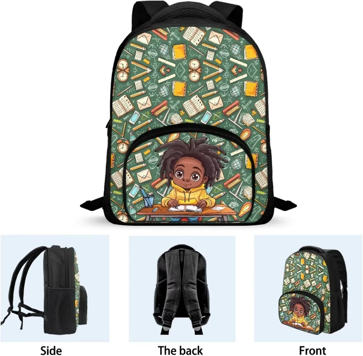 Custom African American Boys Print Toddler Backpack for Boy Math Pattern Preschool Bag Personalized Kid's Name Bookbag