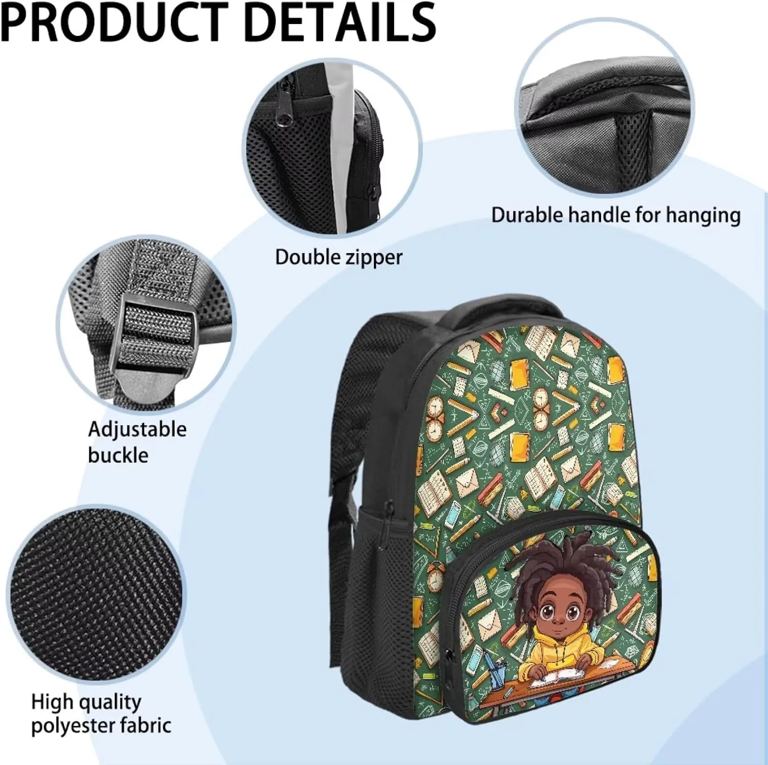Custom African American Boys Print Toddler Backpack for Boy Math Pattern Preschool Bag Personalized Kid's Name Bookbag