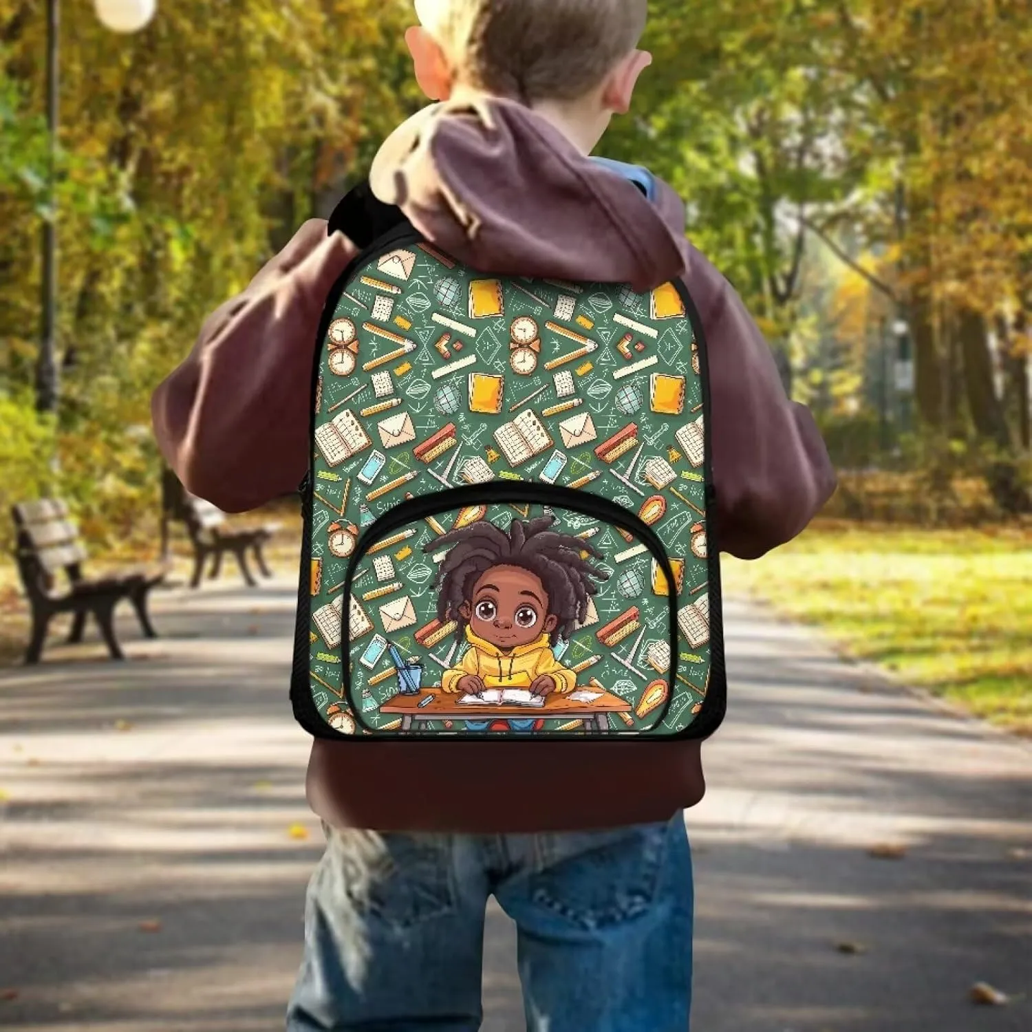 Custom African American Boys Print Toddler Backpack for Boy Math Pattern Preschool Bag Personalized Kid's Name Bookbag