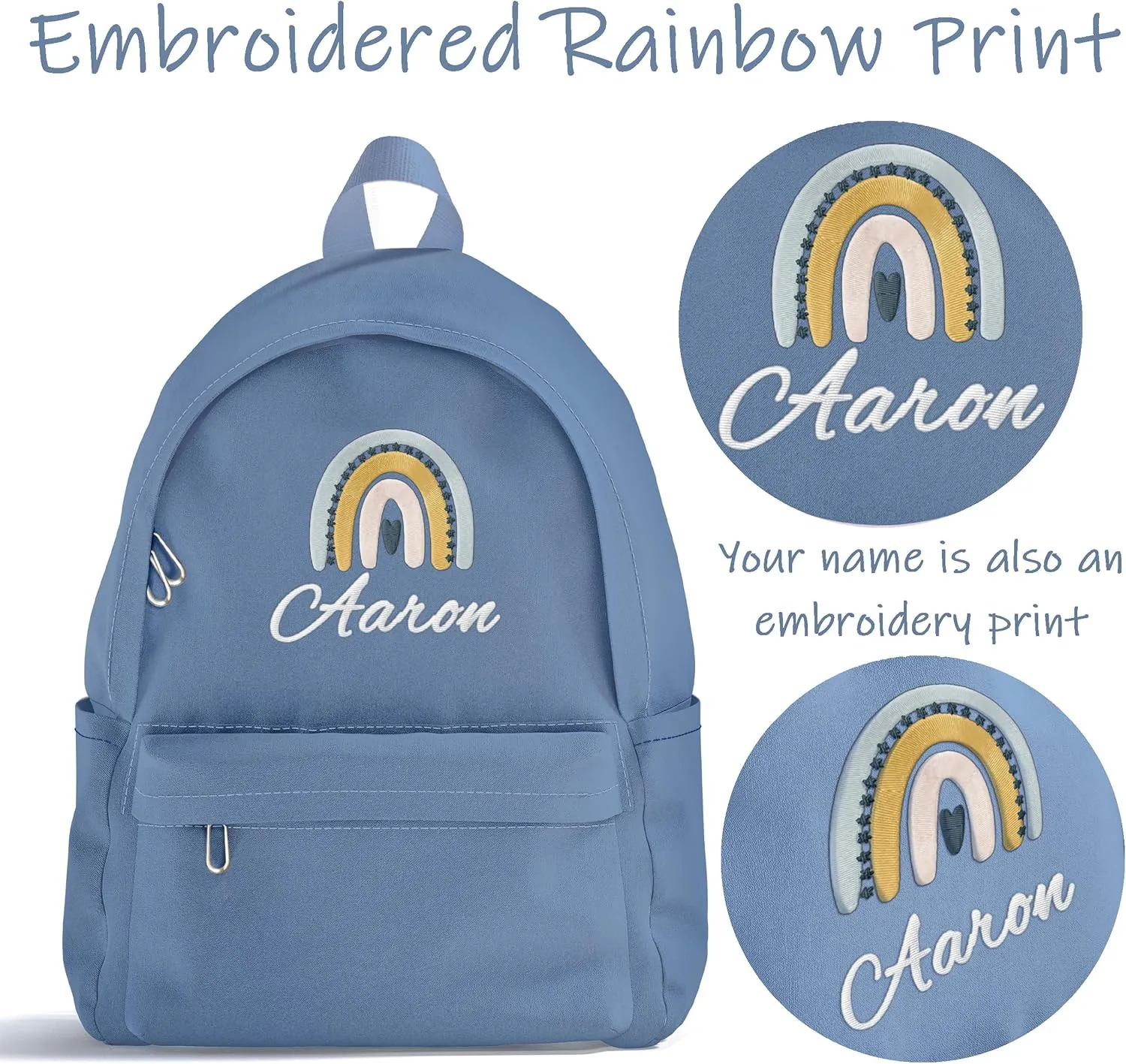Custom Backpack for Girls and Boys with Name Rainbow Embroidery Print, Personalized Back to School Backpack for Kids First Day of School, Casual Backpack for Child