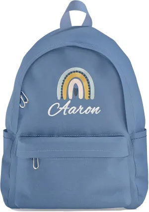 Custom Backpack for Girls and Boys with Name Rainbow Embroidery Print, Personalized Back to School Backpack for Kids First Day of School, Casual Backpack for Child