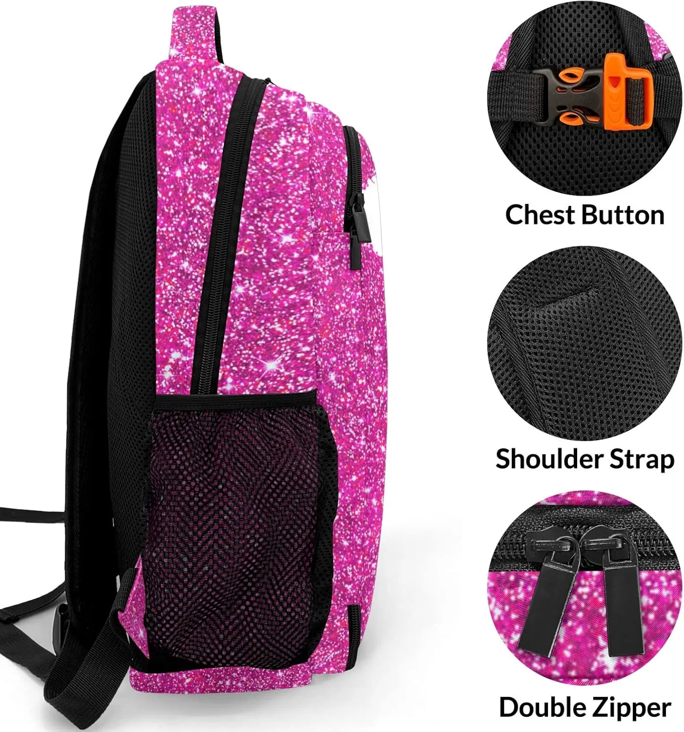 Custom Cheerleader Backpack Name Casual Bag Daypack for Women Men Camping Hiking Pink Red Bling Print Simple Cheer