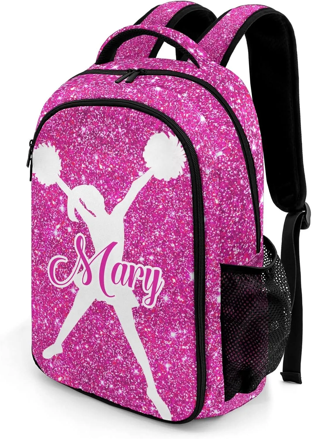 Custom Cheerleader Backpack Name Casual Bag Daypack for Women Men Camping Hiking Pink Red Bling Print Simple Cheer