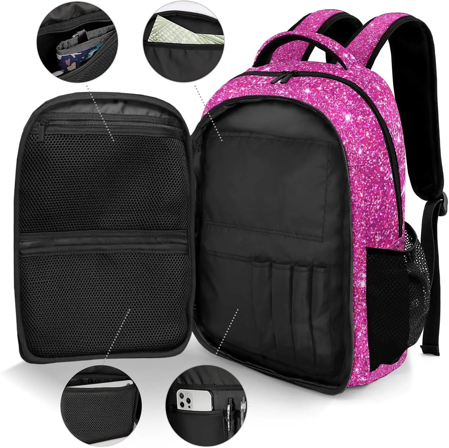 Custom Cheerleader Backpack Name Casual Bag Daypack for Women Men Camping Hiking Pink Red Bling Print Simple Cheer