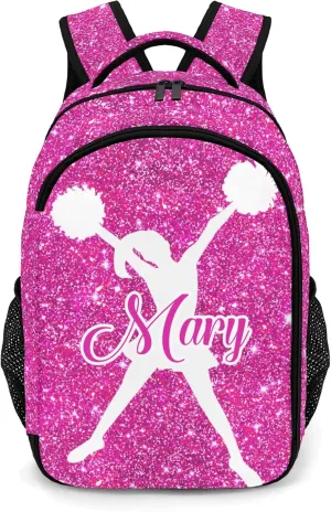 Custom Cheerleader Backpack Name Casual Bag Daypack for Women Men Camping Hiking Pink Red Bling Print Simple Cheer
