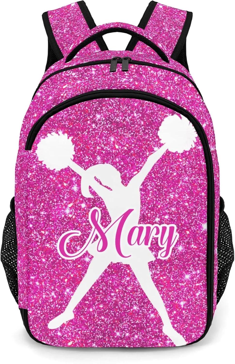 Custom Cheerleader Backpack Name Casual Bag Daypack for Women Men Camping Hiking Pink Red Bling Print Simple Cheer