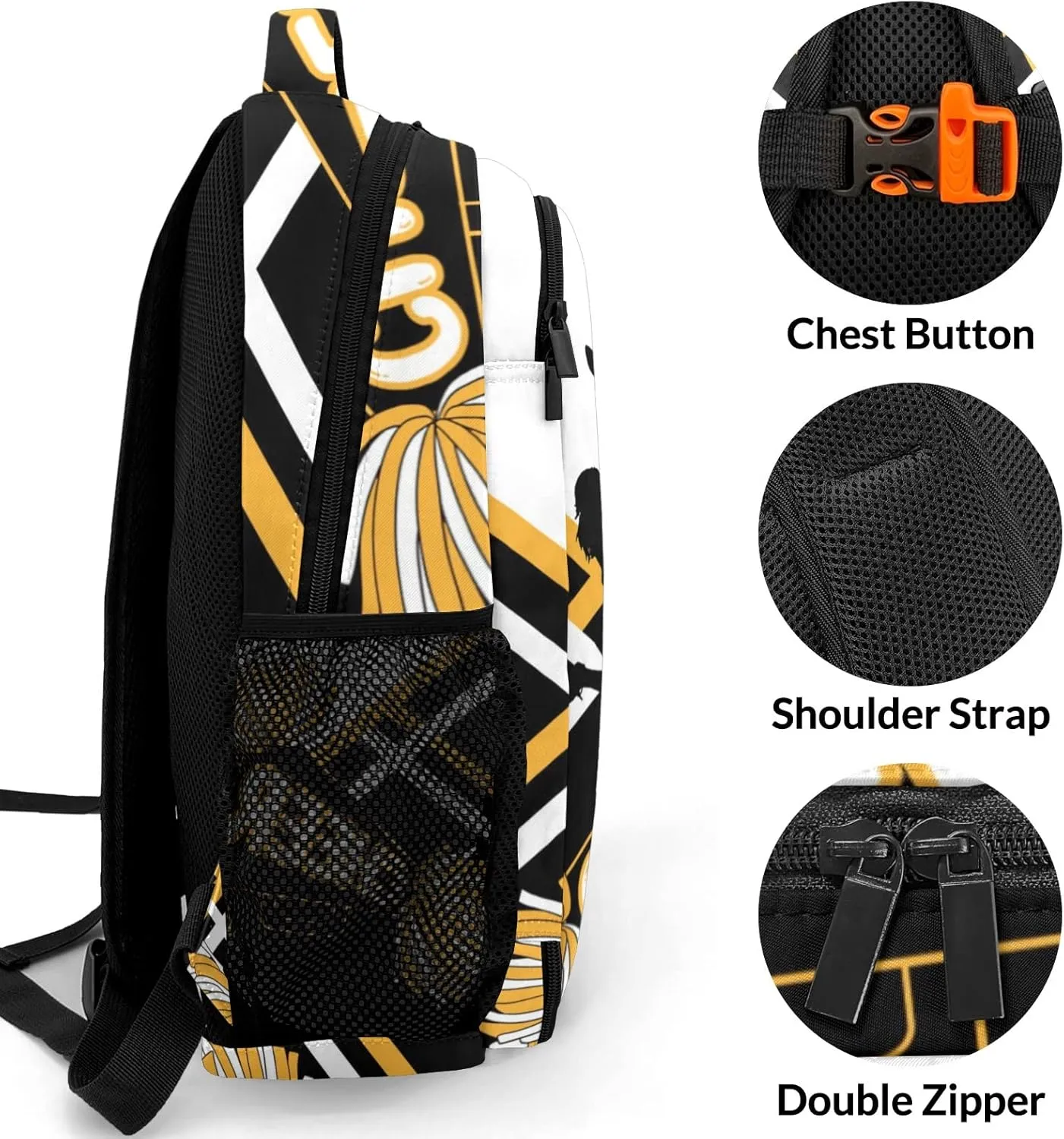 Custom Cheerleaders Backpack Custom Name Large Capacity Shoulder Bags for Sports Party Cheer Pom Gold Yellow Black White