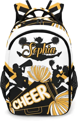 Custom Cheerleaders Backpack Custom Name Large Capacity Shoulder Bags for Sports Party Cheer Pom Gold Yellow Black White