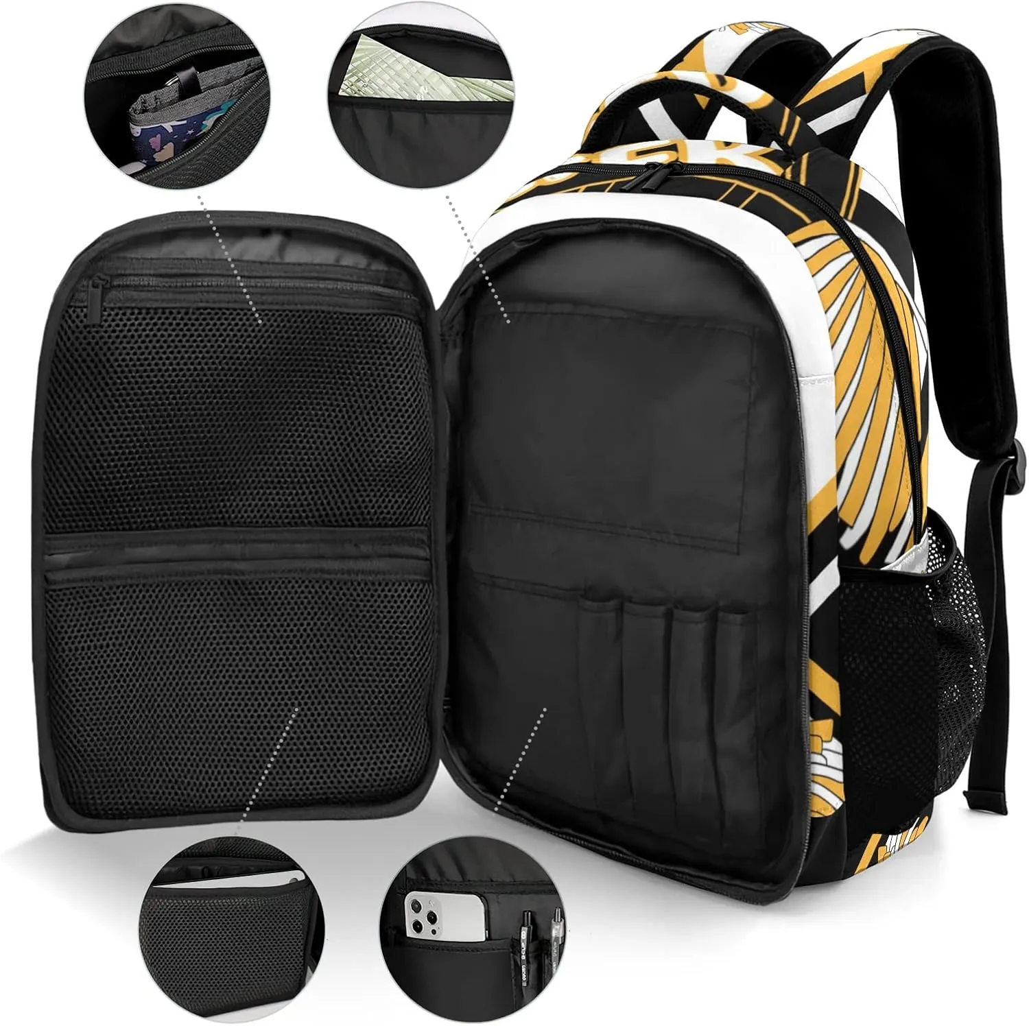 Custom Cheerleaders Backpack Custom Name Large Capacity Shoulder Bags for Sports Party Cheer Pom Gold Yellow Black White