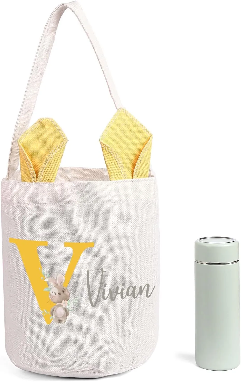 Custom Name Easter Basket: Personalized Easter Baskets for Girls Boys - Photo Name Bunny Bag Kids Party Bag