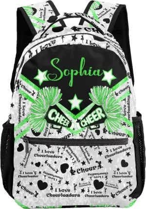 Custom Student Bag Gifts with Name Cheer Green Cheerleader Kids' Backpack Large Capacity Shoulder Bookbag Casual Bag for Teens