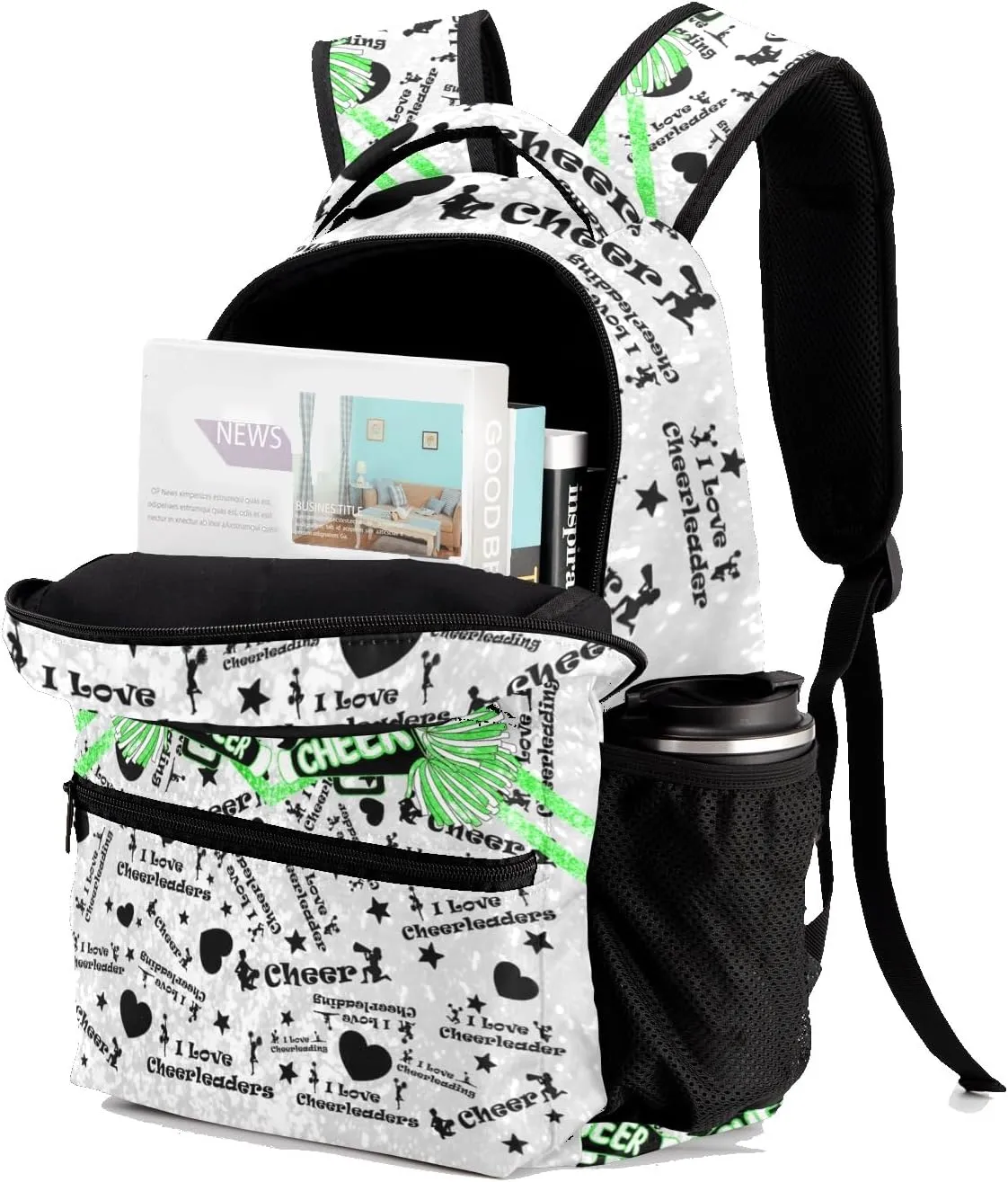 Custom Student Bag Gifts with Name Cheer Green Cheerleader Kids' Backpack Large Capacity Shoulder Bookbag Casual Bag for Teens