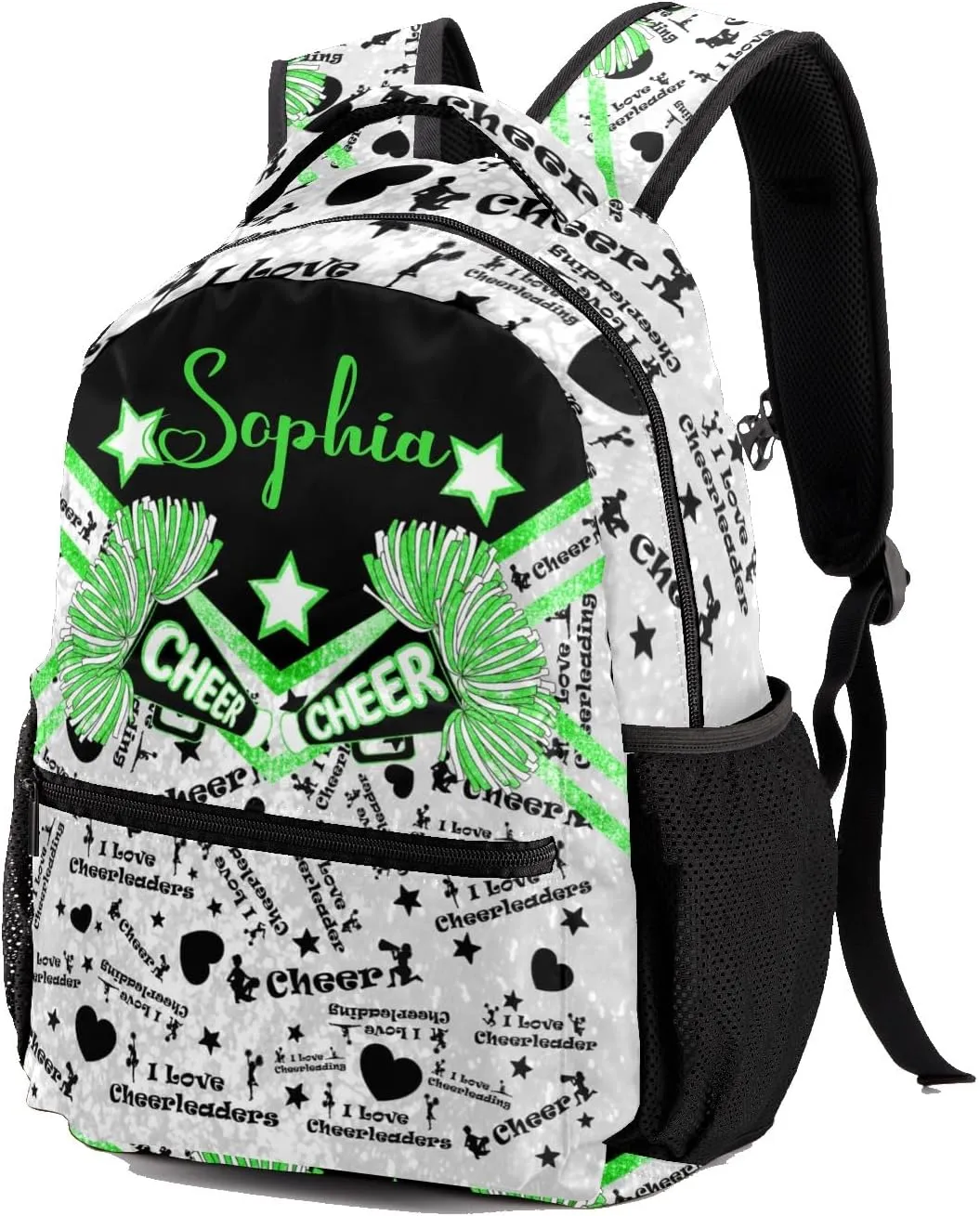 Custom Student Bag Gifts with Name Cheer Green Cheerleader Kids' Backpack Large Capacity Shoulder Bookbag Casual Bag for Teens