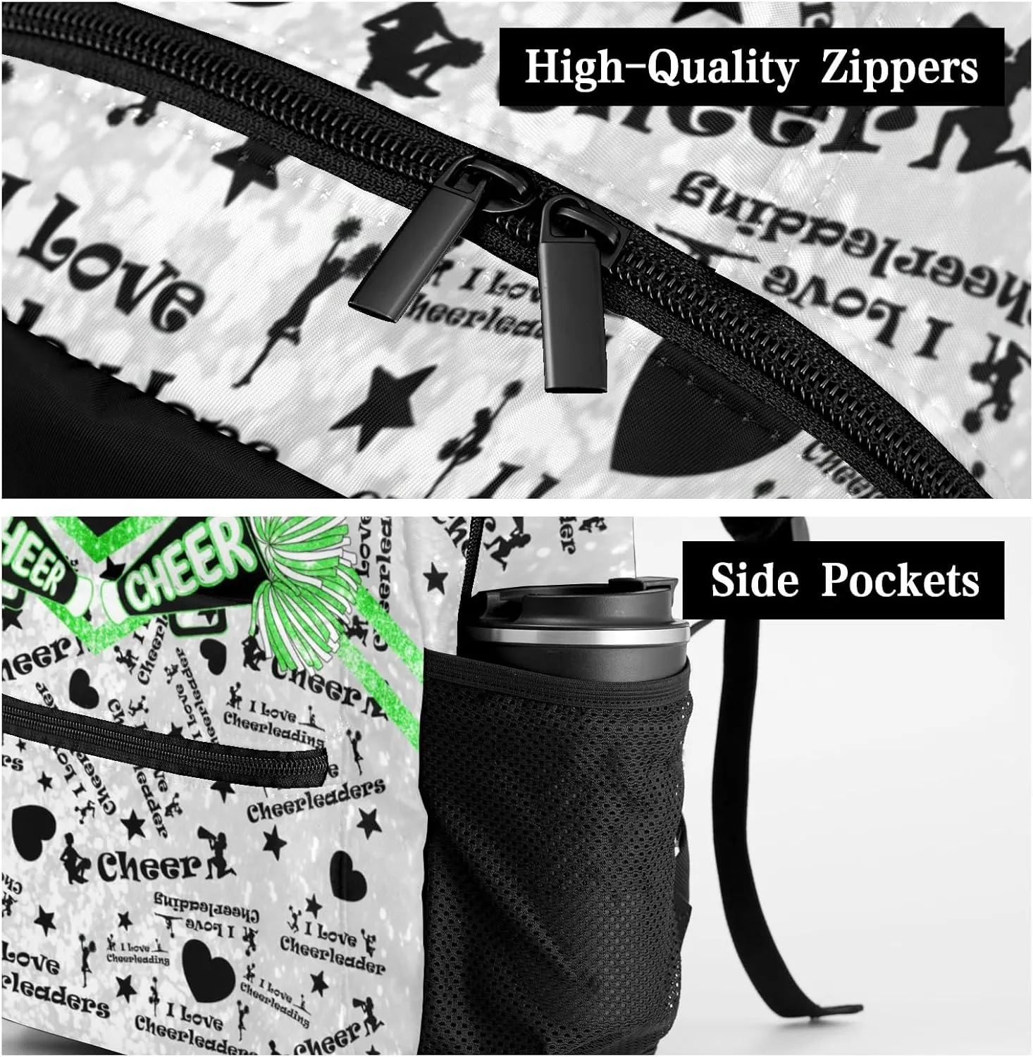 Custom Student Bag Gifts with Name Cheer Green Cheerleader Kids' Backpack Large Capacity Shoulder Bookbag Casual Bag for Teens