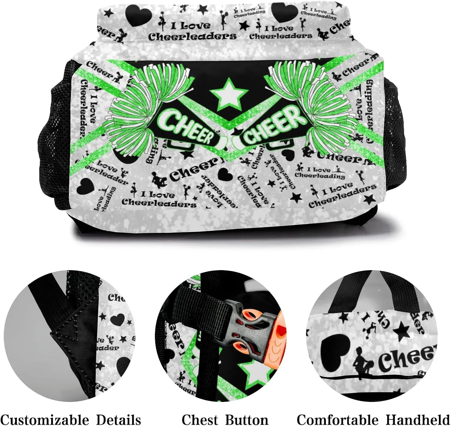 Custom Student Bag Gifts with Name Cheer Green Cheerleader Kids' Backpack Large Capacity Shoulder Bookbag Casual Bag for Teens