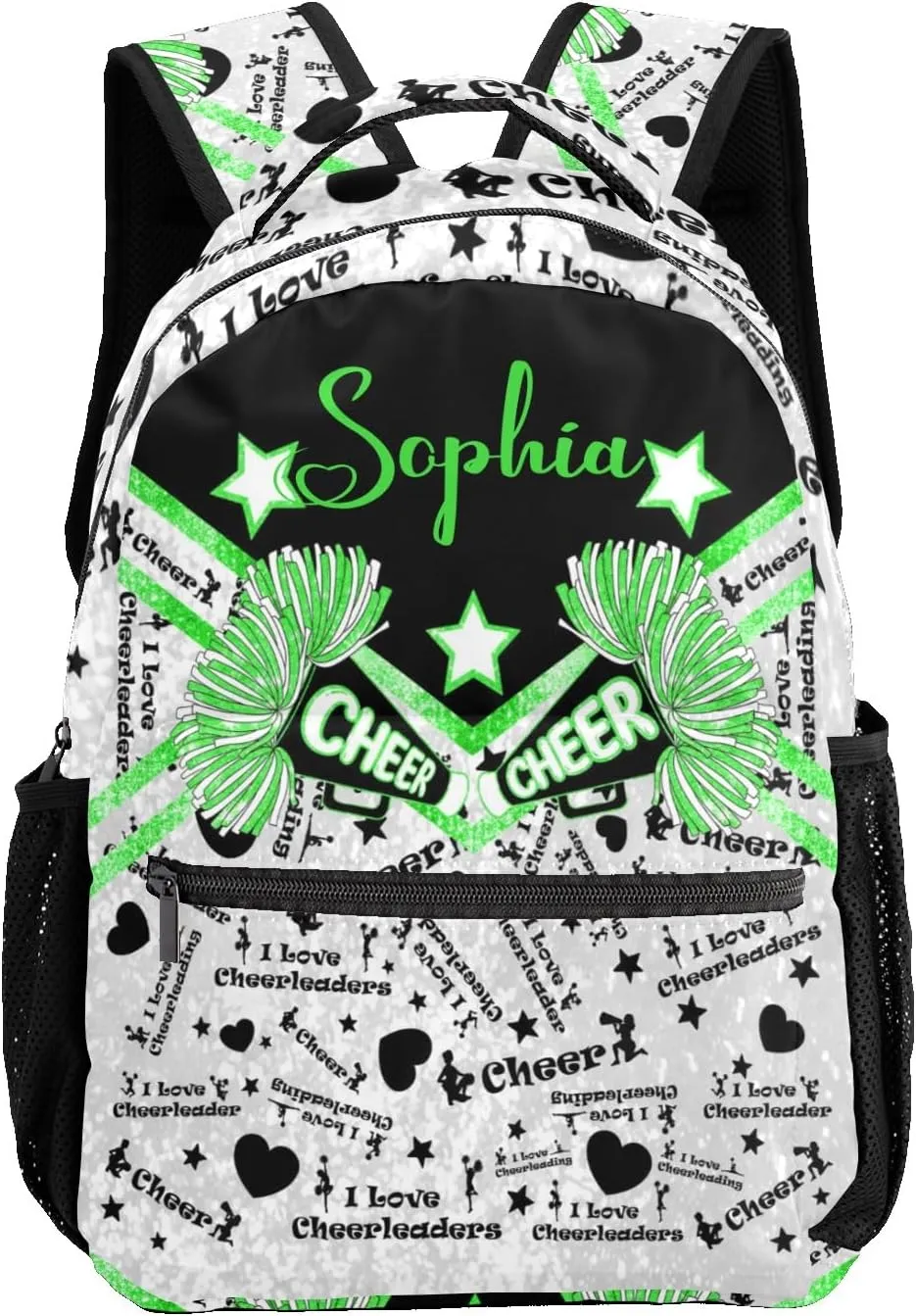 Custom Student Bag Gifts with Name Cheer Green Cheerleader Kids' Backpack Large Capacity Shoulder Bookbag Casual Bag for Teens