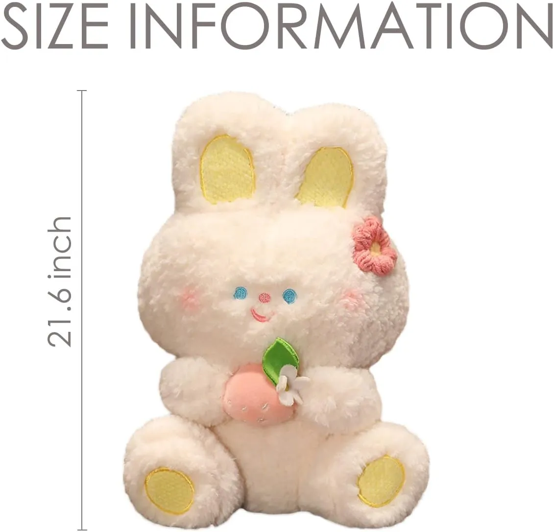 Cute 21.7in Bunny Plush Stuffed Animal Pillow: Soft Cuddle Rabbit Animals Hugging Pillow with Strawberry Toy Doll, Kawaii Bunny Plushie for Sleeping Bedroom Funny Gifts for Girls Boys