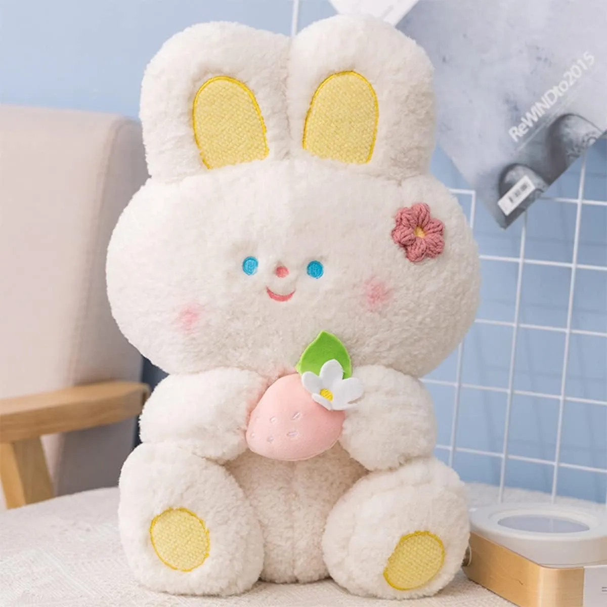 Cute 21.7in Bunny Plush Stuffed Animal Pillow: Soft Cuddle Rabbit Animals Hugging Pillow with Strawberry Toy Doll, Kawaii Bunny Plushie for Sleeping Bedroom Funny Gifts for Girls Boys