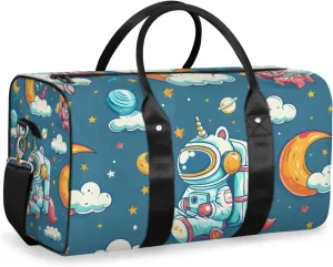 Cute Astronaut Travel Duffle Bag for Women Men Gym Duffel Foldable Bag Waterproof Weekender Cartoon Galaxy Duffle Tote