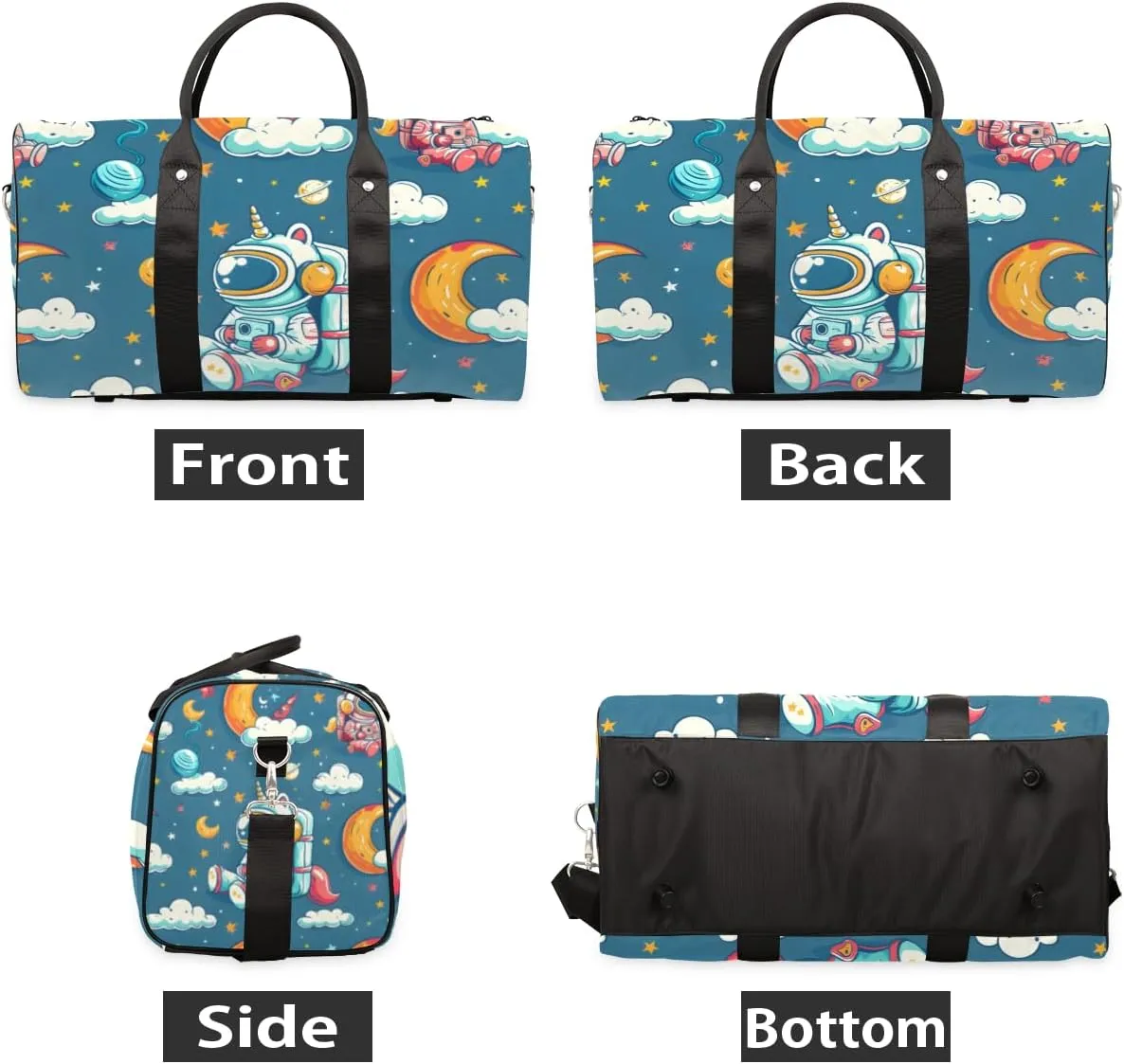 Cute Astronaut Travel Duffle Bag for Women Men Gym Duffel Foldable Bag Waterproof Weekender Cartoon Galaxy Duffle Tote