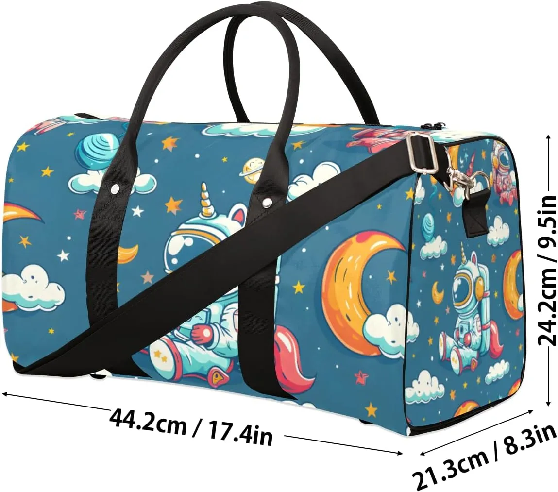 Cute Astronaut Travel Duffle Bag for Women Men Gym Duffel Foldable Bag Waterproof Weekender Cartoon Galaxy Duffle Tote