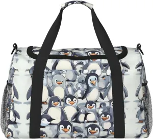 Cute Baby Penguins Sketch print Carry on Bag Underseat Personal Item Bag Travel Duffel Bag Gym Carry On Sports Bag