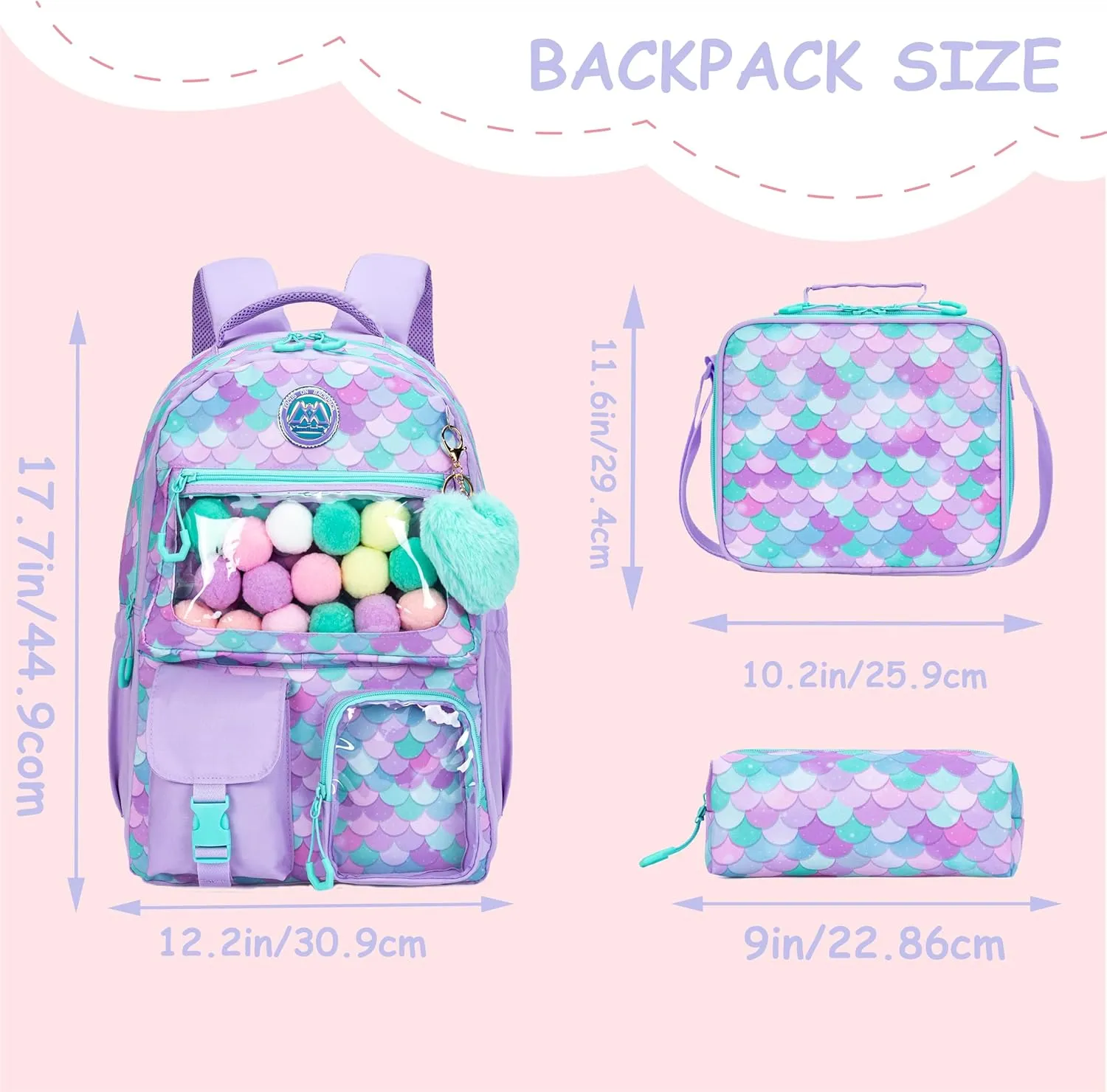 Cute Backpack for Girls Aesthetic Backpack School Backpack for Girls Backpack with Lunch Box Back to School Supplies
