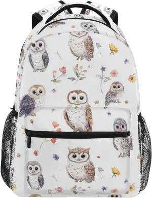 Cute Backpack for Teens Boys Girls Waterproof Stylish Travel Bags with Chest Strap for Travel Trip Cartoon Cute Owl White