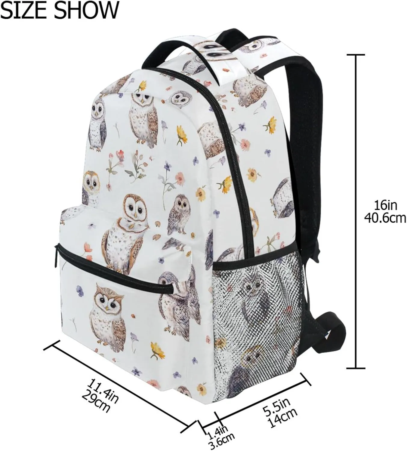 Cute Backpack for Teens Boys Girls Waterproof Stylish Travel Bags with Chest Strap for Travel Trip Cartoon Cute Owl White