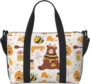 Cute Bee Honey Jar Hive Bear Carry on Luggage Travel Bag Airlines Personal Item Bag Waterproof Sandproof Foldable Travel Bag Expandable Travel Overnight for Women and Men