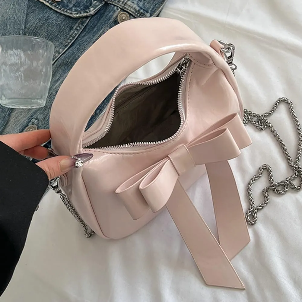 Cute Bow Knot Small Purses for Women Tote Bags with Over-Shoulder Strap Top-Handle Bag Satchel for Daily Life