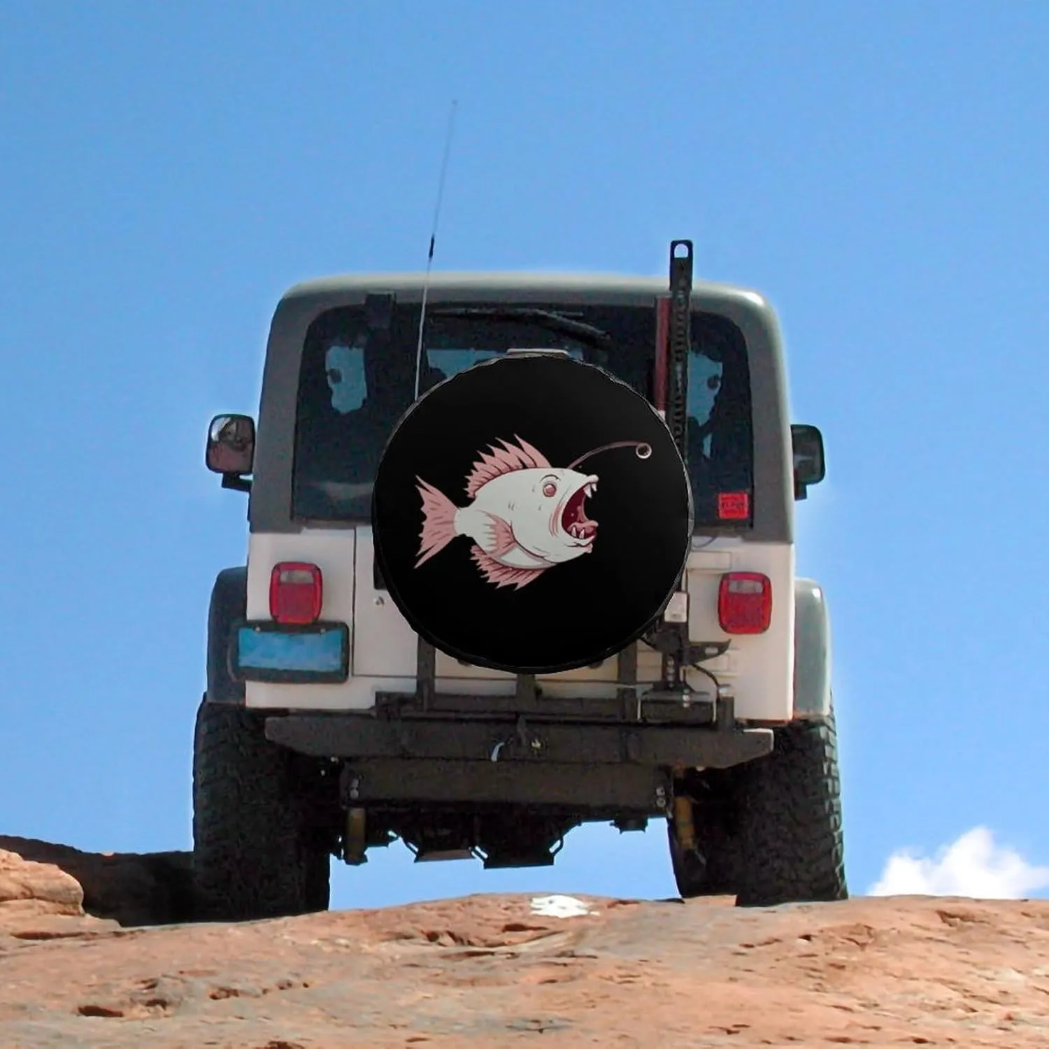 Cute Cartoon Lantern Fish Spare Tire Cover Oxford Coth Waterproof Wheel Cover Universal Fit 28inch
