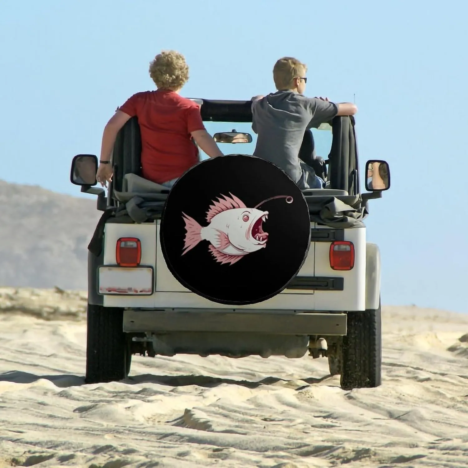 Cute Cartoon Lantern Fish Spare Tire Cover Oxford Coth Waterproof Wheel Cover Universal Fit 28inch