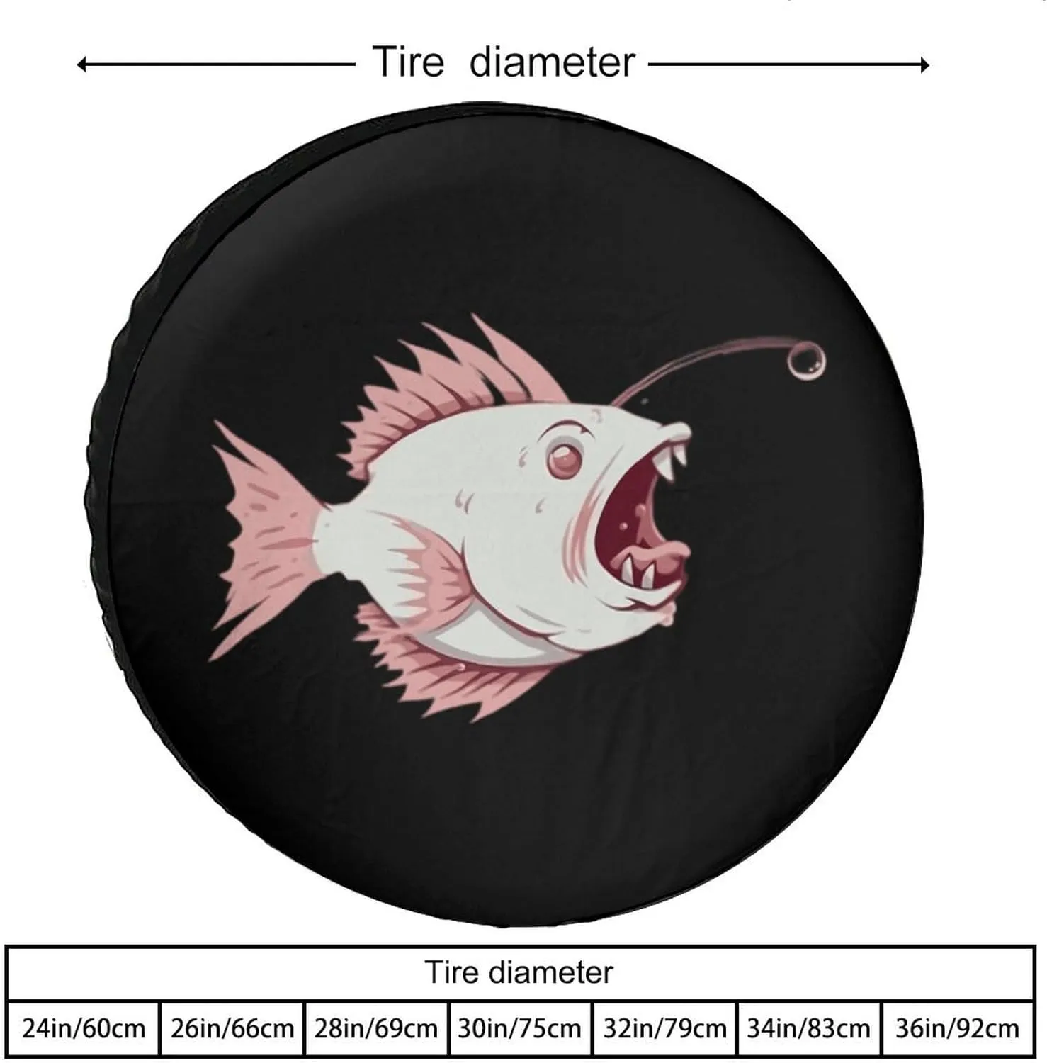 Cute Cartoon Lantern Fish Spare Tire Cover Oxford Coth Waterproof Wheel Cover Universal Fit 28inch