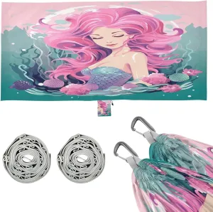 Cute Cartoon Mermaid Camping Hammock, 330 lbs with 2 Tree Straps, Carry Bag, Single Portable Hammock for Outdoor/Indoor, Hiking, Beach, Backpacking, Travel