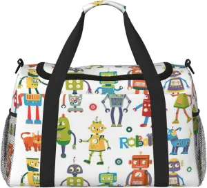 Cute Cartoon Robots Print Everyday Use Travel Duffle Bag Large Capacity Travel Bag Stylish Functional Bag