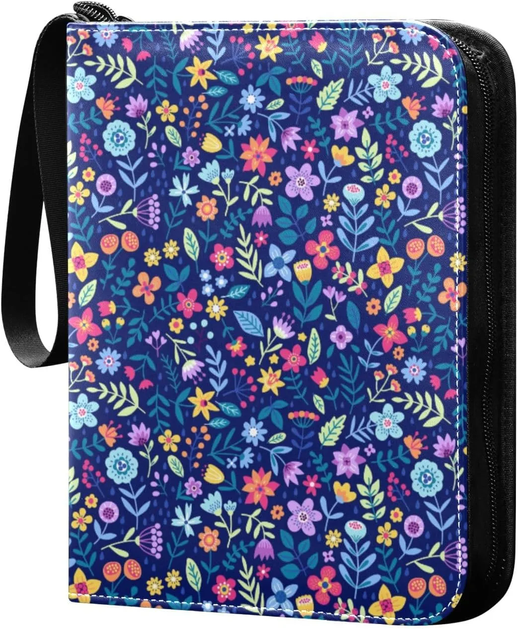 Cute Floral Flowers Card Binder 4 Pocket Zipper PU Trading Card Album Fits 400 Game Cards 50 Removable Sleeves Card Folder Collection for Baseball MTG TCG Sports Cards