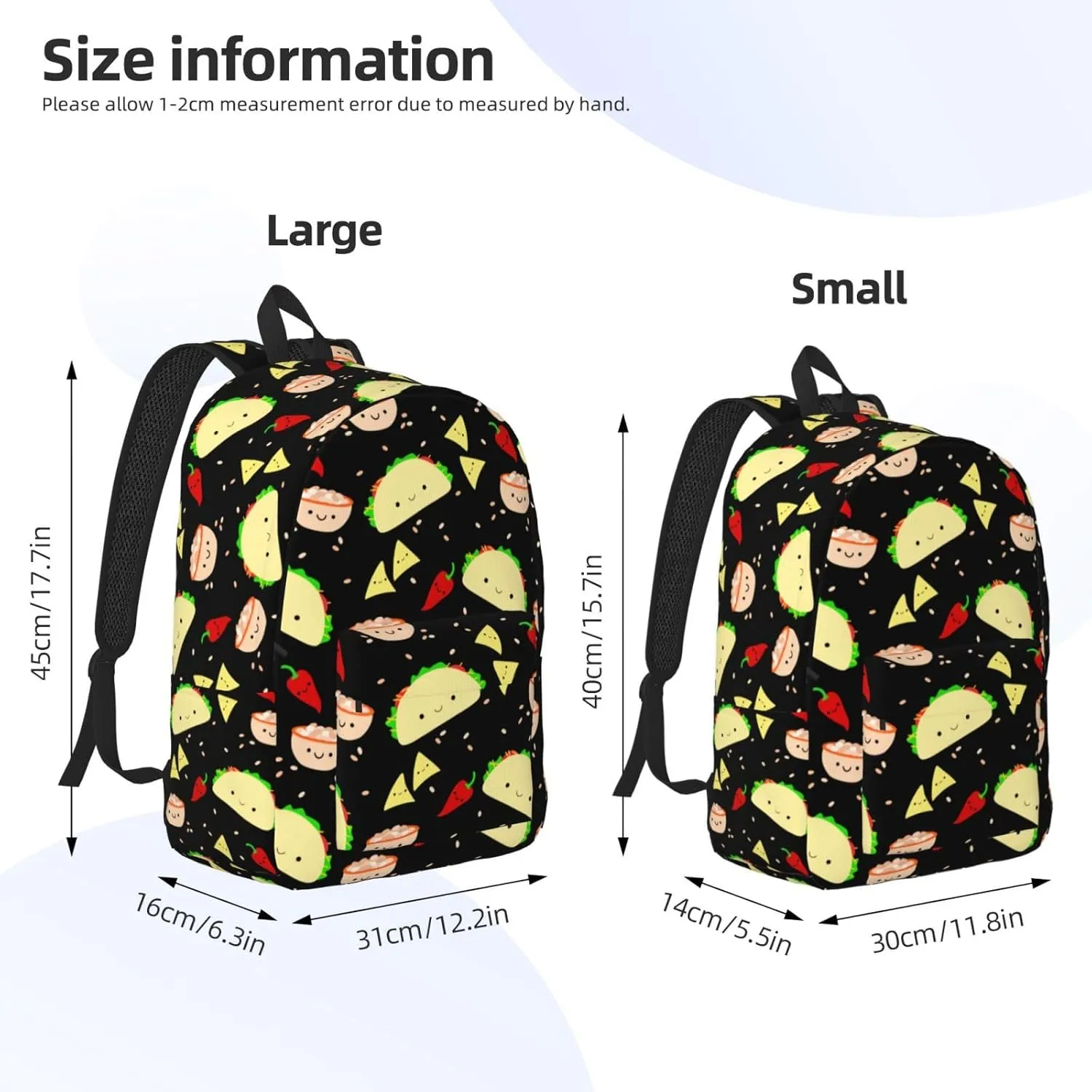 Cute Food Taco Backpack for Girls Boys Women Lightweight Canvas Bookbag Casual Daypack for Travel Outdoor Camping, 17 Inch
