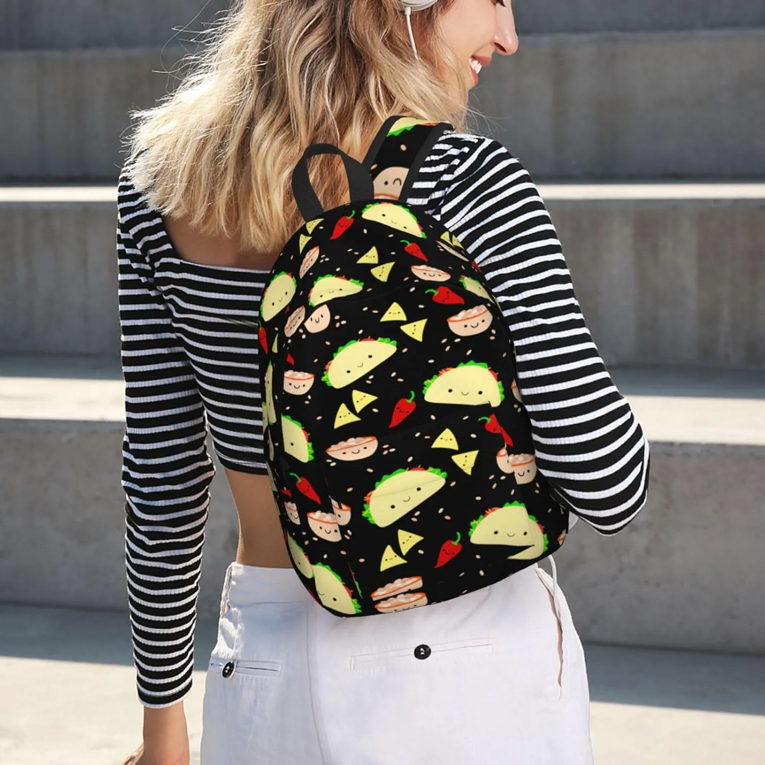 Cute Food Taco Backpack for Girls Boys Women Lightweight Canvas Bookbag Casual Daypack for Travel Outdoor Camping, 17 Inch