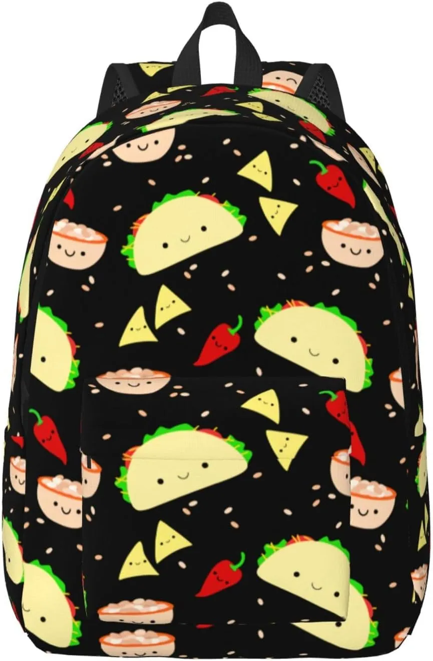 Cute Food Taco Backpack for Girls Boys Women Lightweight Canvas Bookbag Casual Daypack for Travel Outdoor Camping, 17 Inch