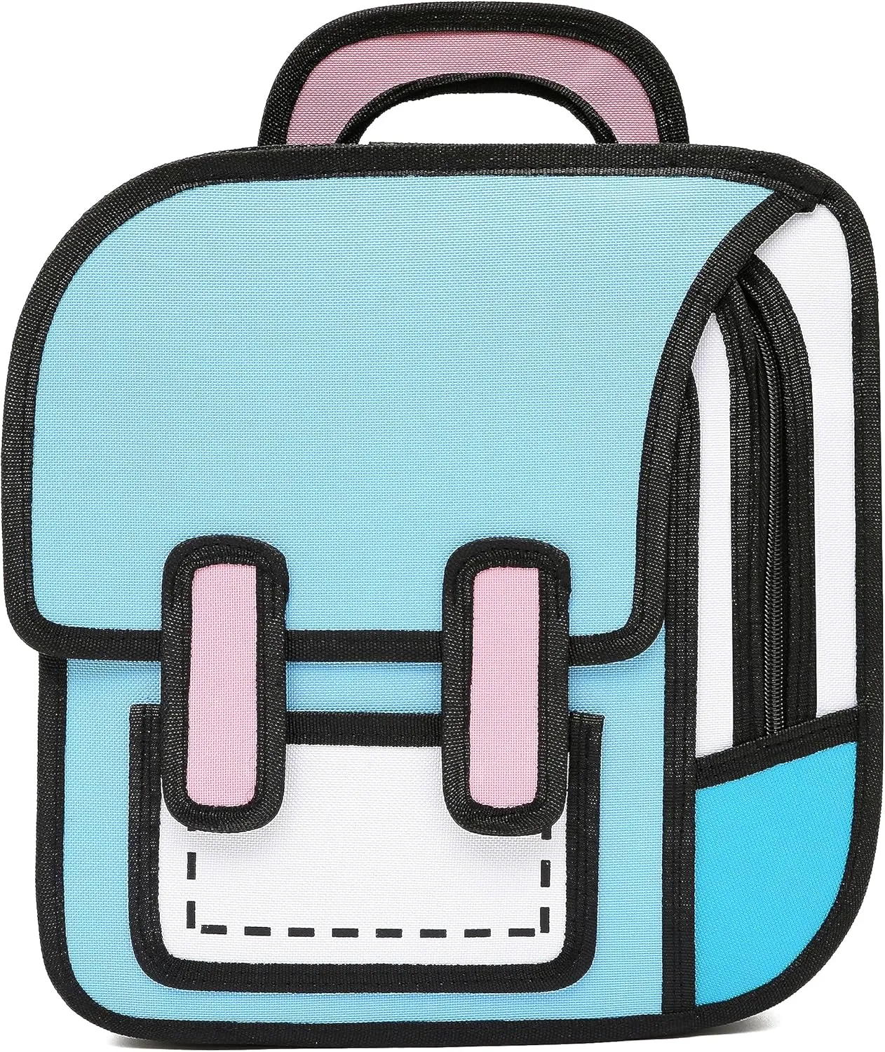 Cute Kids Cartoon Backpack for Boys and Girls, Toddler 2D Drawing Style Comic Fun weird School Pack Bag, Children Jump From Paper Anime Funny Bookbag (Light Blue)