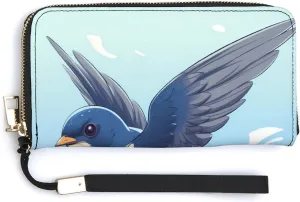 Cute Swallow Wristlet Wallet for Women Long Purse Card Holder Handbag with Zipper