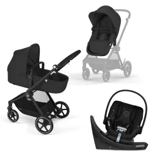 Cybex - Eos 5-In-1 Travel System Stroller Black Frame   Lightweight Aton G Swivel Infant Car Seat With Sensorsafe Moon Black
