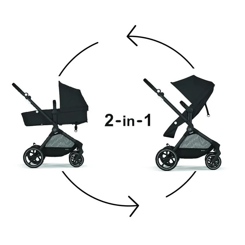 Cybex - Eos 5-In-1 Travel System Stroller Black Frame   Lightweight Aton G Swivel Infant Car Seat With Sensorsafe Moon Black