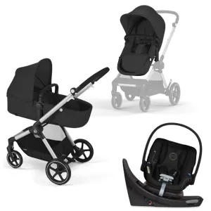 Cybex - Eos 5-In-1 Travel System Stroller Silver Frame   Aton G Swivel Infant Car Seat With Sensorsafe, Moon Black