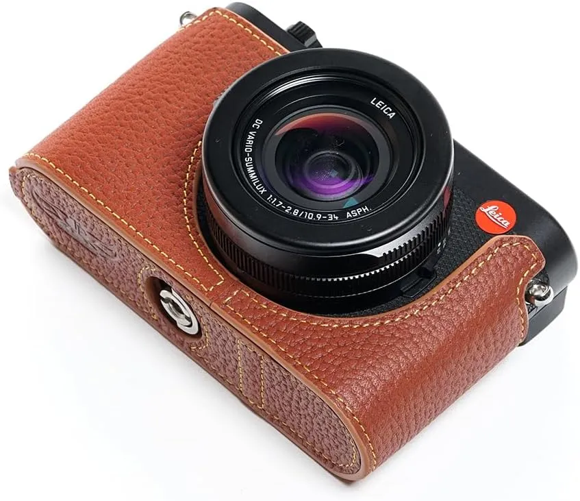 D-Lux 8 Camera Case, Handmade Genuine Real Leather Half Camera Case Bag Cover for Leica D-Lux 8 Camera Bottom Opening Version   Hand Strap (Brown)