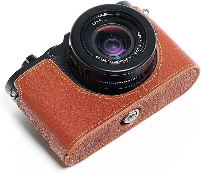 D-Lux 8 Camera Case, Handmade Genuine Real Leather Half Camera Case Bag Cover for Leica D-Lux 8 Camera Bottom Opening Version   Hand Strap (Brown)