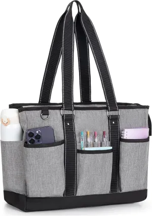 Damero Teacher Tote Bag with Padded Laptop Sleeve, Teacher Work Shoulder Bag for Office, Work or Travel, Gray