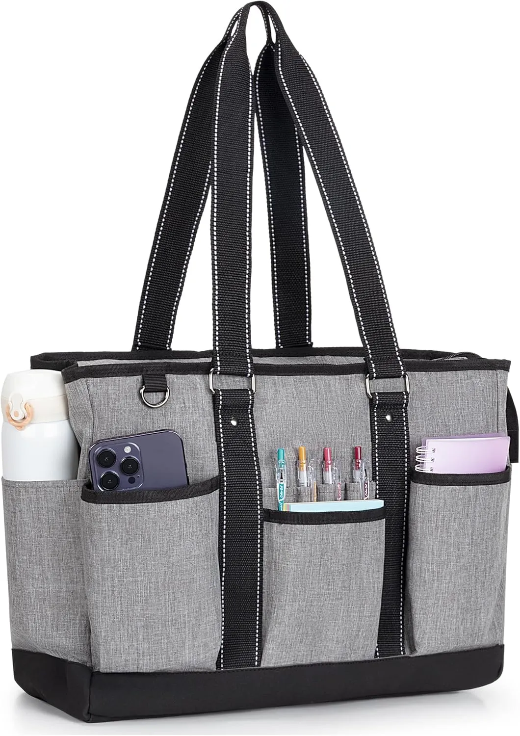 Damero Teacher Tote Bag with Padded Laptop Sleeve, Teacher Work Shoulder Bag for Office, Work or Travel, Gray